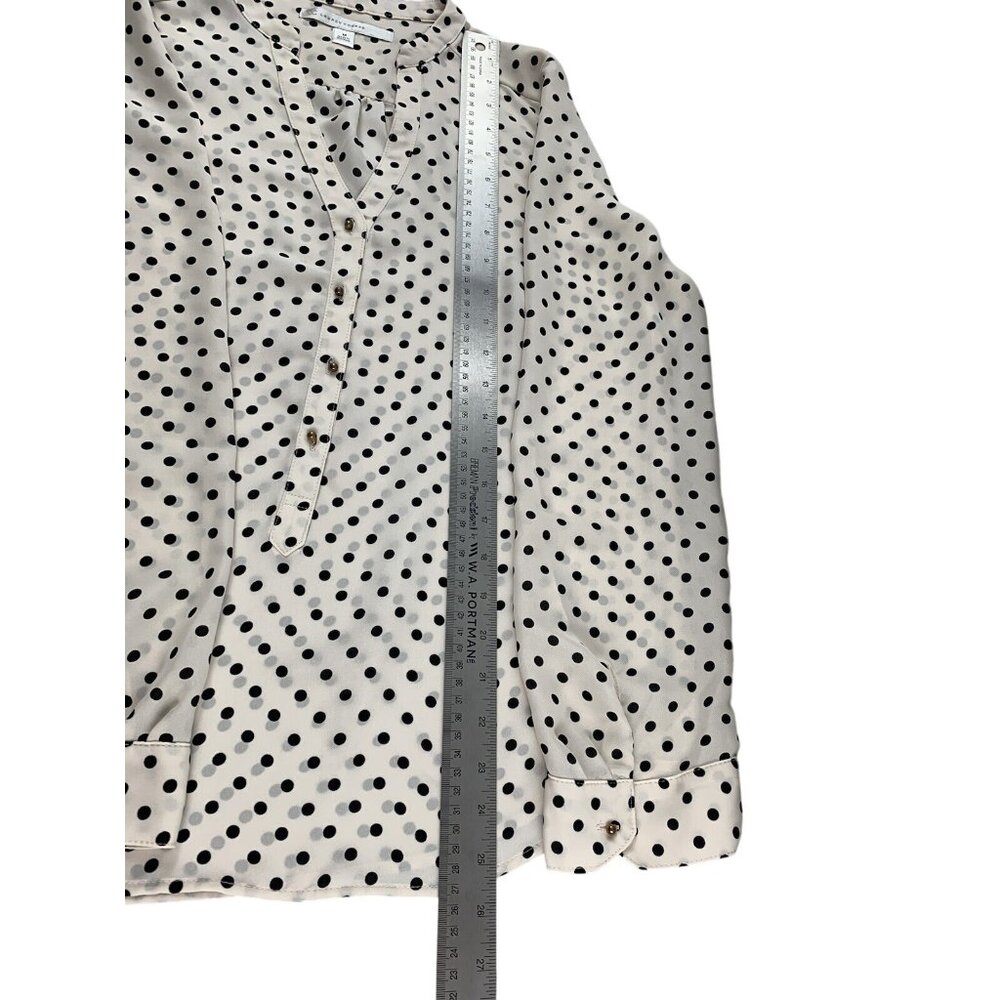LC Lauren Conrad Button-Front Beige & Black Polka Dot Blouse Rolled Cuffs Medium - Picture 8 of 11